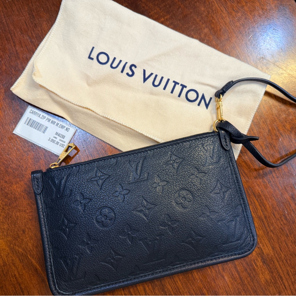 Louis Vuitton Black Monogram Leather Wristlet Pouch
